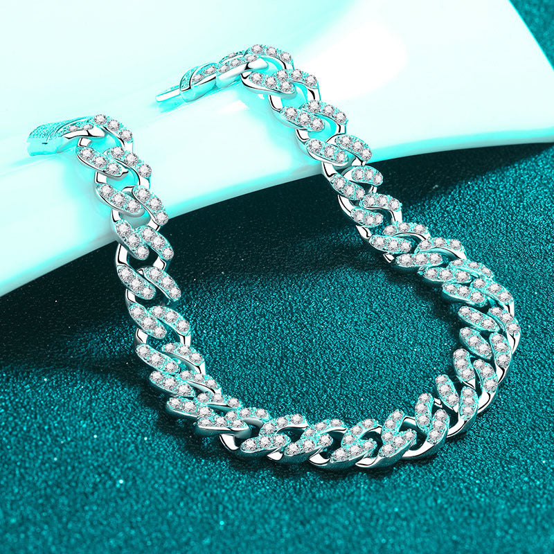 Cuban Link Chain Moissanite Bracelet – 925 Silver Luxury Tennis Bracelet