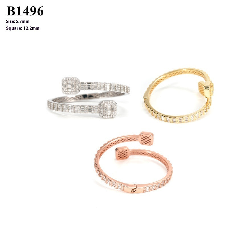 Square S925 Silver Moissanite Bracelet – Luxury Statement Bangle