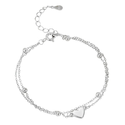 Sterling Silver Heart Double-Layer Bracelet – Dainty Layered Chain for Women