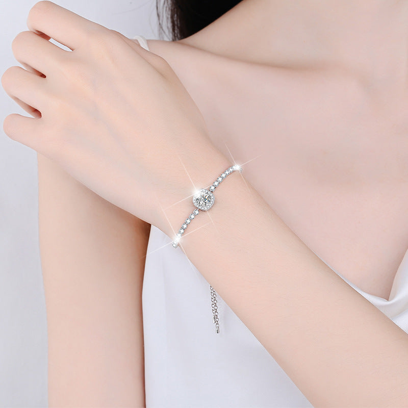 Starry Moissanite 925 Sterling Silver Bracelet – Adjustable Luxury Tennis Bracelet
