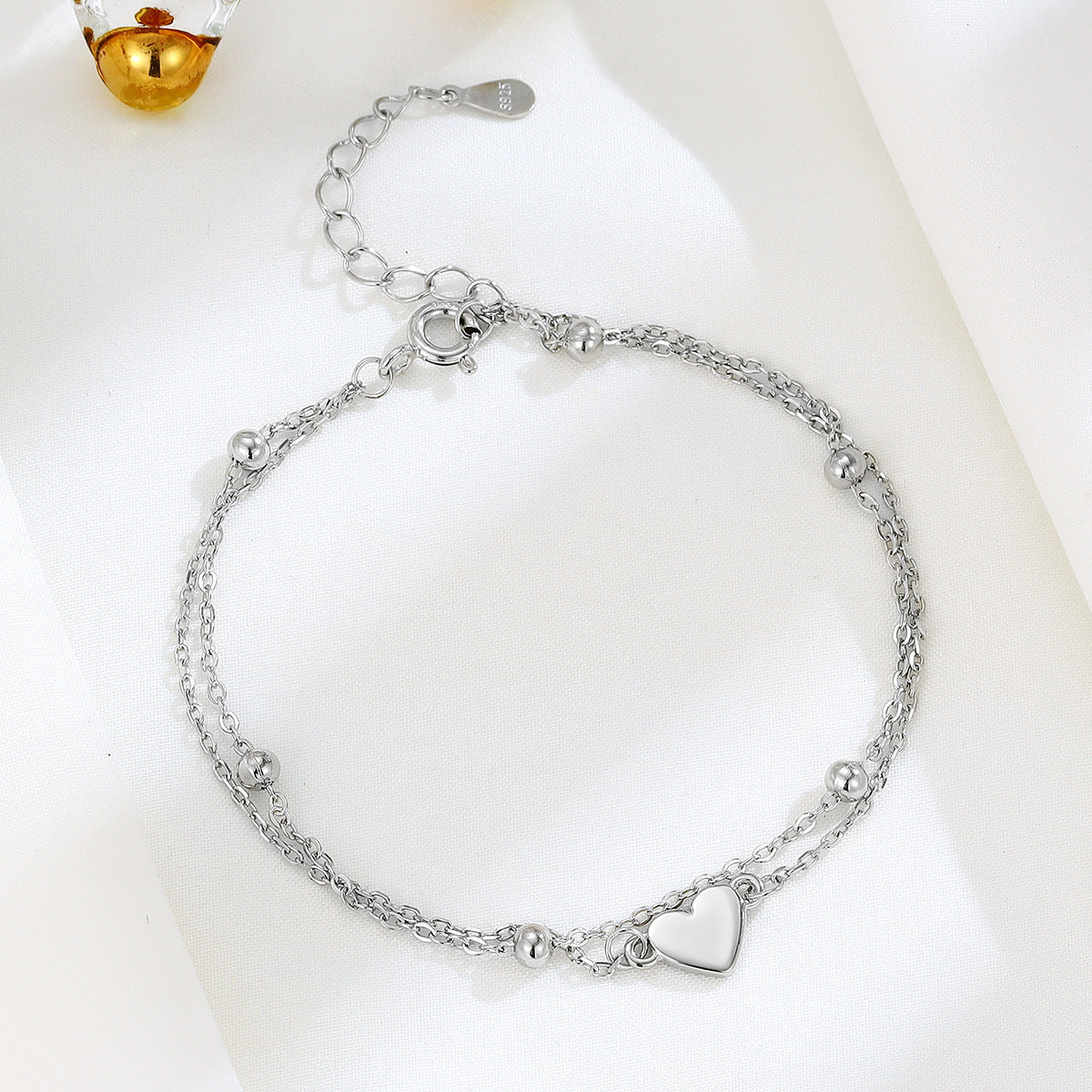 Sterling Silver Heart Double-Layer Bracelet – Dainty Layered Chain for Women