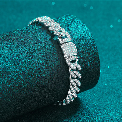 Cuban Link Chain Moissanite Bracelet – 925 Silver Luxury Tennis Bracelet
