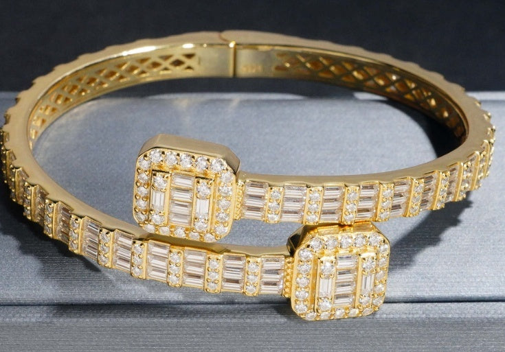 Square S925 Silver Moissanite Bracelet – Luxury Statement Bangle