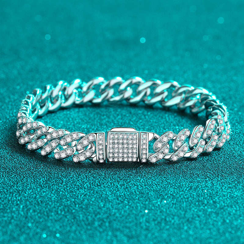 Cuban Link Chain Moissanite Bracelet – 925 Silver Luxury Tennis Bracelet