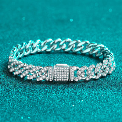 Cuban Link Chain Moissanite Bracelet – 925 Silver Luxury Tennis Bracelet