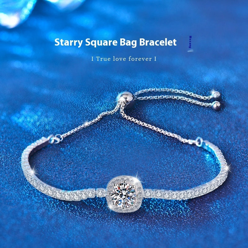 Starry Moissanite 925 Sterling Silver Bracelet – Adjustable Luxury Tennis Bracelet